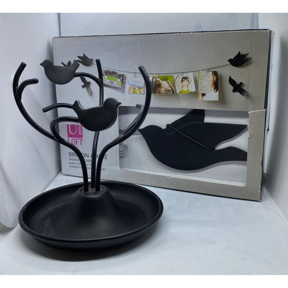 Set of 2 Umbra Black Metal Bird on a Wire Set Jewelry Holder and Photo Holder - Picture 1 of 5